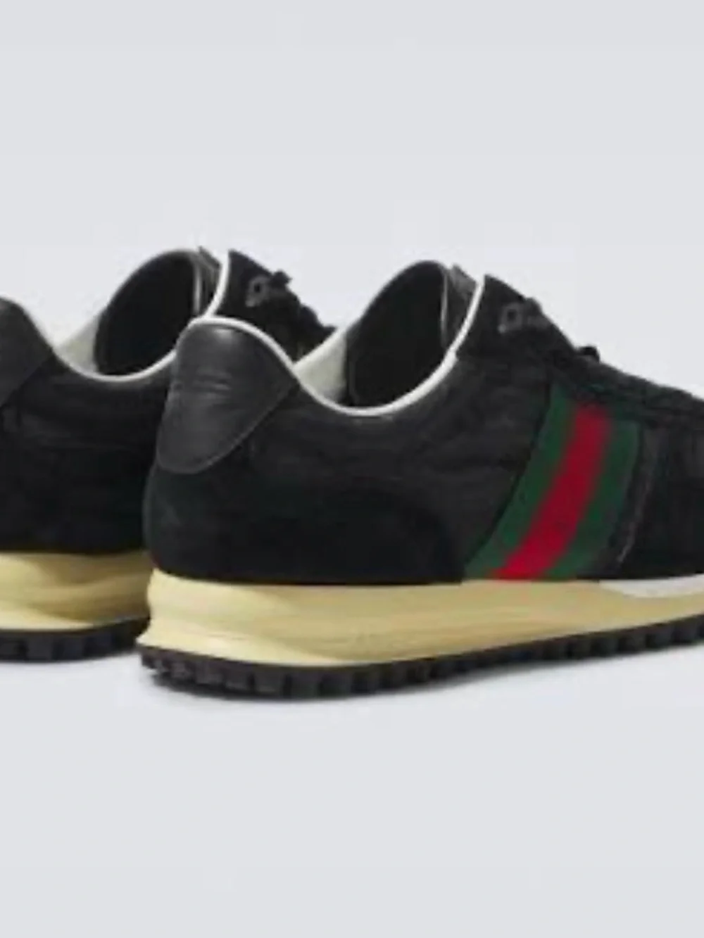 Gucci Black Runner Sneaker with Green and Red Web (size 7, men’s in USA)